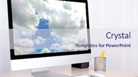  Presentation with hospital network computer - Presentation theme consisting of computer with screensaver on table background and a sky blue colored foreground