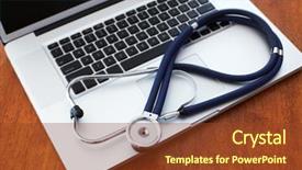  Presentation with technology health - Cool new theme with computer with stethoscope technology information backdrop and a tawny brown colored foreground
