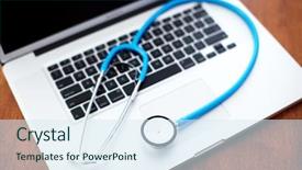  Presentation with information technology - Cool new theme with computer with stethoscope technology information backdrop and a sky blue colored foreground