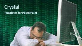  Presentation with virtual reality - PPT theme with computer working until late virtual background and a forest green colored foreground