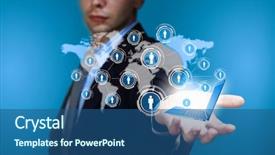  Presentation with holding hands - Beautiful PPT theme featuring computer world - image of business person holding backdrop and a ocean colored foreground