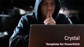  Presentation with computer hacker - Colorful presentation theme enhanced with computer worms - hacker in front of his backdrop and a wine colored foreground