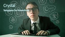  Presentation with hacking - Cool new presentation with computer worms - young nerd hacker with virus backdrop and a ocean colored foreground