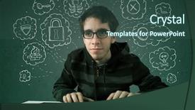  Presentation with hacking - Audience pleasing PPT theme consisting of computer worms - young nerd hacker with virus backdrop and a ocean colored foreground