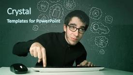  Presentation with hacking - PPT theme consisting of computer worms - young nerd hacker with virus background and a ocean colored foreground