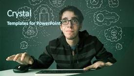  Presentation with hacking - Beautiful slides featuring computer worms - young nerd hacker with virus backdrop and a ocean colored foreground