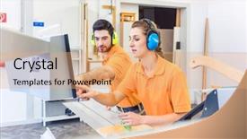  Presentation with cnc machine - Slides with computerization - carpenter programming computer controlled saw background and a coral colored foreground