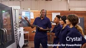  Presentation with cnc machine - Audience pleasing slide set consisting of computerization - engineer training apprentices on cnc backdrop and a wine colored foreground