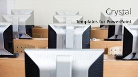  Presentation with computers - Slide set featuring computers-arranged-on-desks background and a white colored foreground