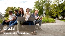  Presentation with technology students - Slide set having computers at park or campus background and a violet colored foreground