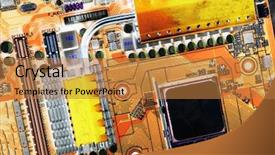  Presentation with motherboard - Amazing PPT theme having computers motherboard vintage processing concept backdrop and a coral colored foreground