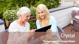  Presentation with restaurant family - PPT layouts with computers related - family technology and people concept background and a coral colored foreground