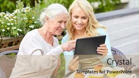  Presentation with young happy people smiling - Colorful PPT theme enhanced with computers related - family technology and people concept backdrop and a coral colored foreground