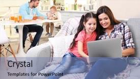  Presentation with home black family - PPT theme enhanced with computers related - happy family relaxing at home background and a teal colored foreground