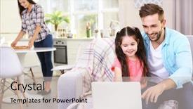  Presentation with home black family - Slide deck consisting of computers related - happy family relaxing at home background and a  colored foreground