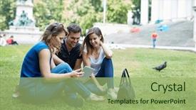  Presentation with grass - Cool new slides with computers related - young friends sitting in park backdrop and a  colored foreground