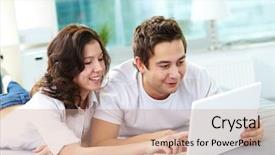  Presentation with young people diversity - Audience pleasing PPT layouts consisting of computers related - young people lying on bed backdrop and a coral colored foreground