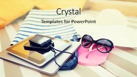  Presentation with cell phones - Slides featuring computers tablets cell phones - beach summer vacation and technology background and a blonde colored foreground