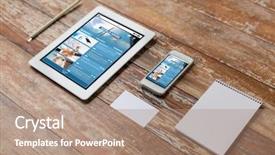  Presentation with technology and education - Audience pleasing slide set consisting of computers tablets cell phones - business education objects and technology backdrop and a coral colored foreground