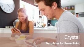  Presentation with cell - Amazing presentation design having computers tablets cell phones - couple eating breakfast using digital backdrop and a coral colored foreground