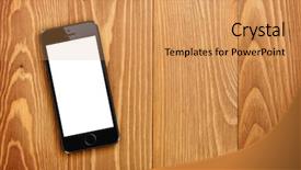  Presentation with retail smart phone - Theme having computers tablets cell phones - smart phone on wooden table background and a coral colored foreground