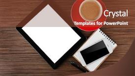  Presentation with top view of candles - Audience pleasing presentation design consisting of computers tablets cell phones - top view of office desk backdrop and a  colored foreground