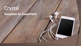  Presentation with headphones - Slide set consisting of computers tablets cell phones - white cellphone with headphones background and a  colored foreground