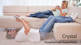  Presentation with electricity gneartion using speed breakers - Presentation theme having computers tablets cell phones - woman using her phone while background and a mint green colored foreground