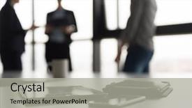  Presentation with phone meeting - PPT theme consisting of computers tablets phones - close up of smart phone background and a light gray colored foreground