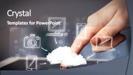  Presentation with tablet - Beautiful slide deck featuring computers tablets phones - hand touching tablet pc mobile backdrop and a gray colored foreground