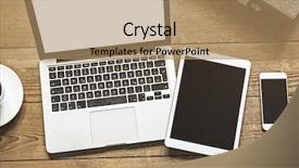  Presentation with laptop blank screen - Presentation theme featuring computers tablets phones - laptop tablet and phone background and a coral colored foreground