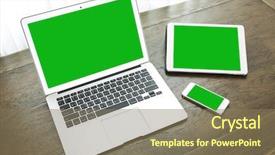  Presentation with smart - Slide deck featuring computers tablets phones - laptop with tablet and smart background and a coral colored foreground