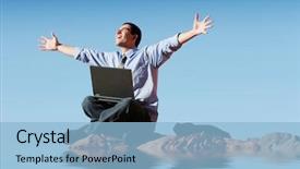  Presentation with ways working - Amazing slides having computers water - young businessman working on his backdrop and a light blue colored foreground