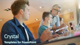  Presentation with students walking to class - PPT theme enhanced with course design - group of students in computing background and a ocean colored foreground