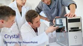  Presentation with students walking to class - Presentation design consisting of computing class with teacher background and a sky blue colored foreground