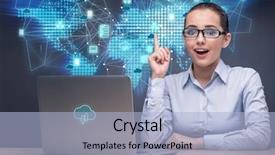  Presentation with cloud technology - Beautiful slide deck featuring computing concept in technology collage backdrop and a  colored foreground