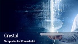  Presentation with graphics - PPT theme with computing data - tablet pc in hand background and a navy blue colored foreground