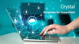 Presentation with cloud computing security - PPT theme featuring computing system and network security background and a ocean colored foreground