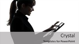  Presentation with african american in computer business - Beautiful slides featuring computing typing digital tablet silhouette backdrop and a light gray colored foreground