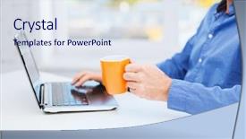  Presentation with beverage tea - Cool new slide set with learning computor - technology beverage and lifestyle concept backdrop and a sky blue colored foreground