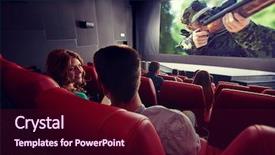  Presentation with movie theater - Beautiful slide deck featuring comunicacion militar - cinema entertainment communication and people backdrop and a wine colored foreground