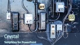  Presentation with electric meter - PPT layouts featuring electric energy meter - battleship communication technology background and a ocean colored foreground