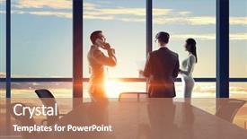  Presentation with office mix of people - Audience pleasing slides consisting of comunication team - silhouettes of business people backdrop and a coral colored foreground