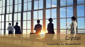 Presentation with office mix of people - PPT theme consisting of comunication team - silhouettes of business people background and a  colored foreground