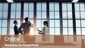  Presentation with mix of people - Amazing theme having comunication team - silhouettes of business people backdrop and a  colored foreground