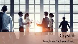  Presentation with media comunication - Cool new presentation theme with comunication team - silhouettes of business people backdrop and a  colored foreground