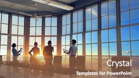  Presentation with office mix of people - Beautiful slides featuring comunication team - silhouettes of business people backdrop and a tawny brown colored foreground