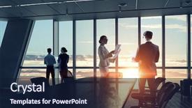  Presentation with media comunication - Audience pleasing theme consisting of comunication team - silhouettes of business people backdrop and a navy blue colored foreground