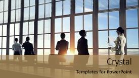  Presentation with office mix of people - Cool new PPT layouts with comunication team - silhouettes of business people backdrop and a  colored foreground