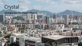  Presentation with city - Slide set enhanced with comunist - view over the modern city background and a light blue colored foreground